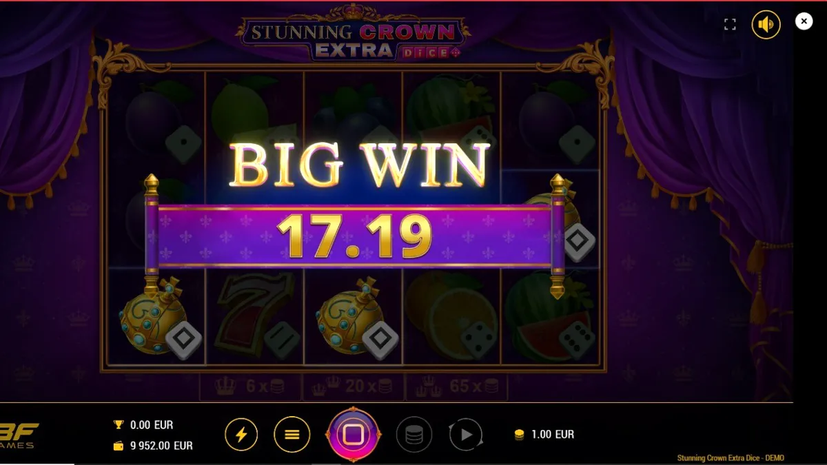 Tampilan visual slot Stunning Crown Extra Dice dengan simbol mahkota dan dadu